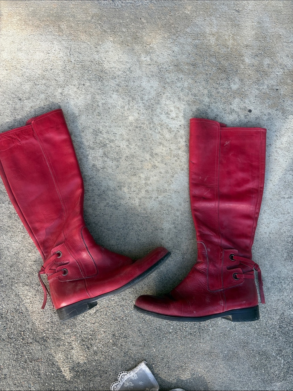 FP made Italy red riding leather boots Laceup back needs resole 39-8-7.5 offers
